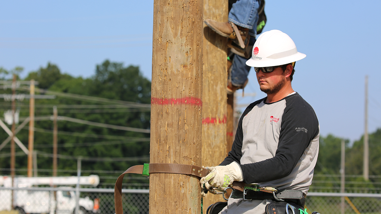 Glen Hegwood, a lineworker apprentice, during boot camp training in August 2020.